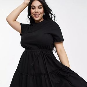 River Island Plus tiered smock mini dress in black